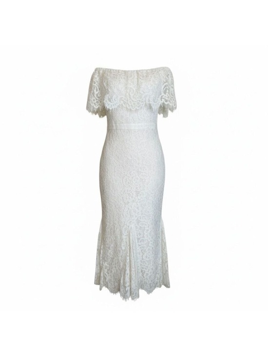 Just Me Dresses & Skirts - Just Me White Lace Off Shoulder Mermaid Midi Dress Small
